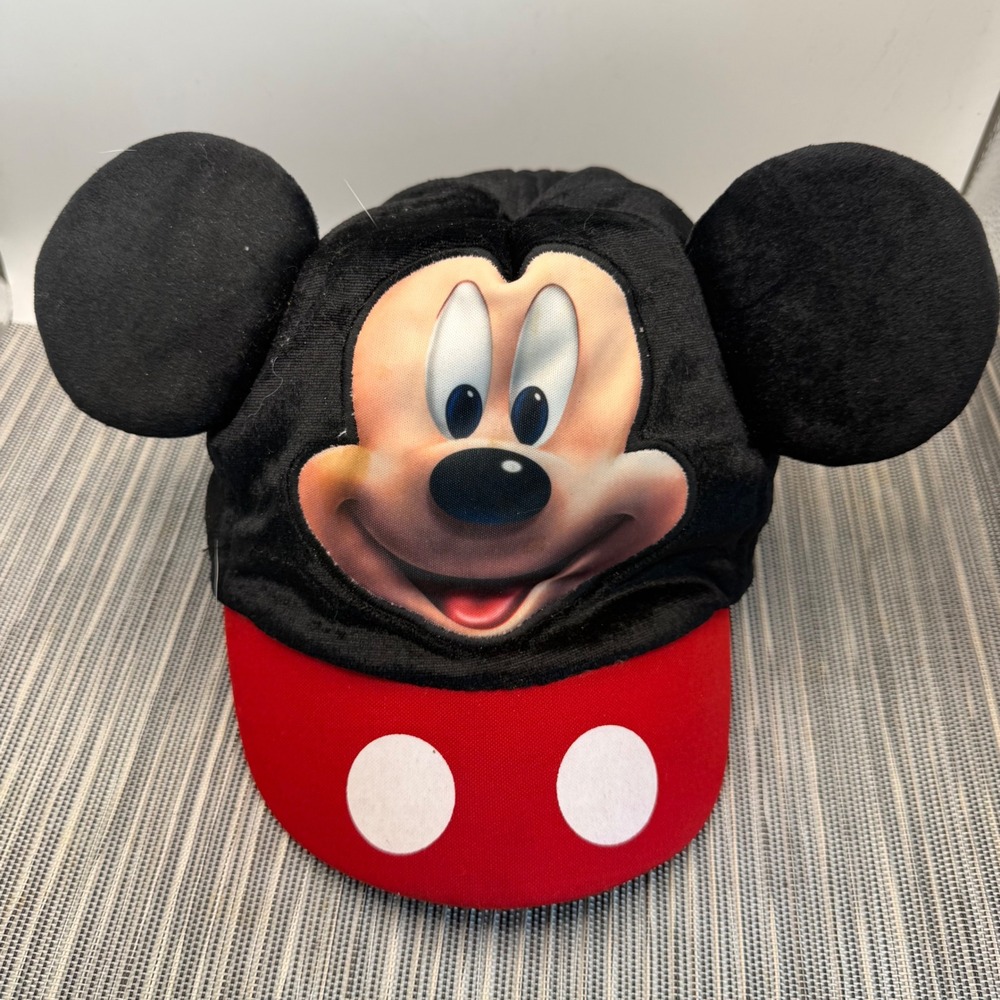 Disney Mickey Mouse Plush Hat 3D Ears Baseball Cap Red Black One Size‎ Elastic